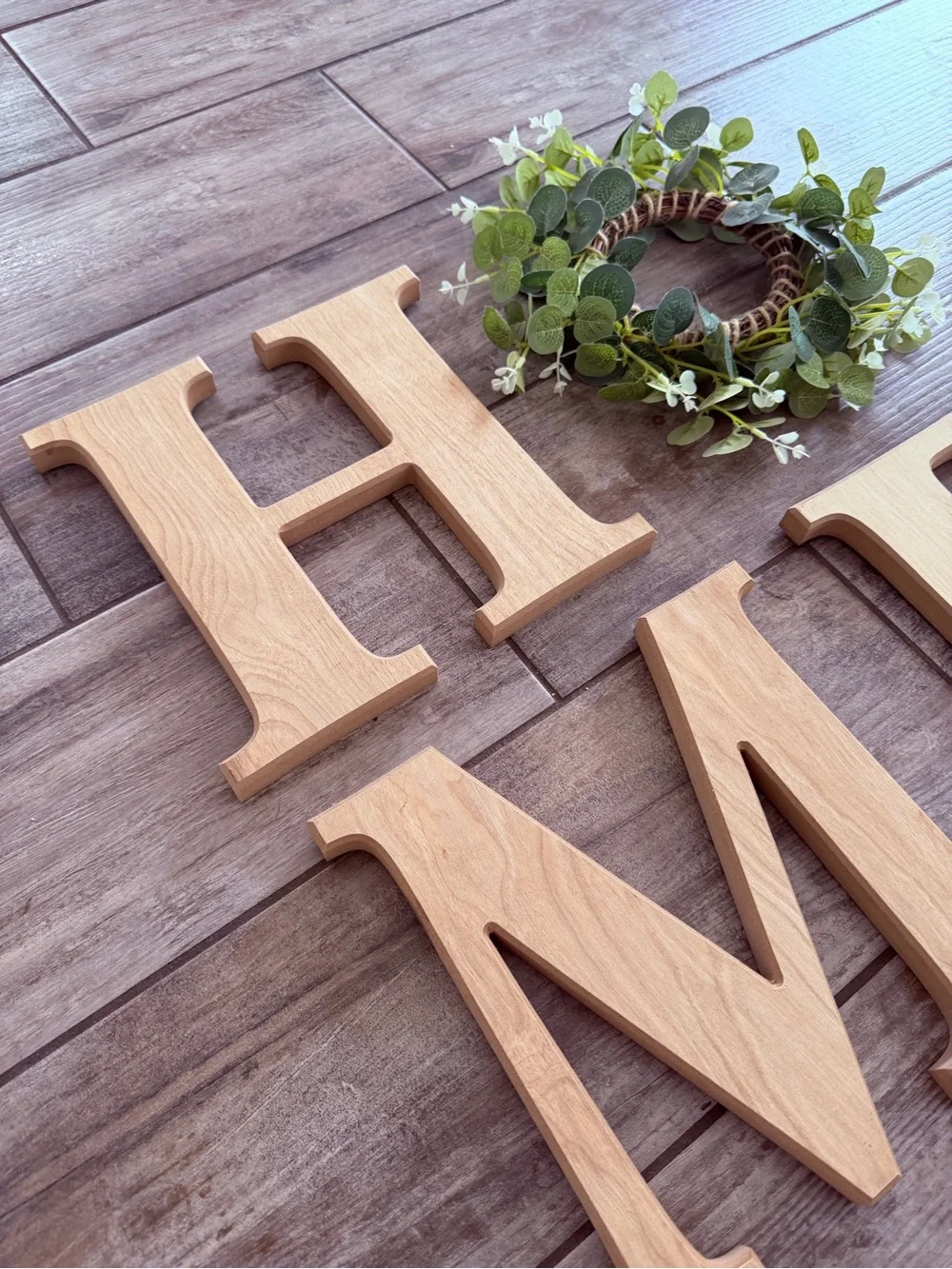 Rustic Wooden HOME Wall Decor Letters Greenery Wreath Accent Farmhouse Entry